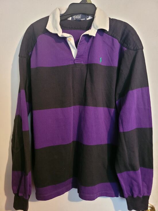 Polo by Ralph Lauren Other - Vntg Polo By Ralph Lauren Polo Shirt Men L Purple Black Rugby Stripe Long Sleeve